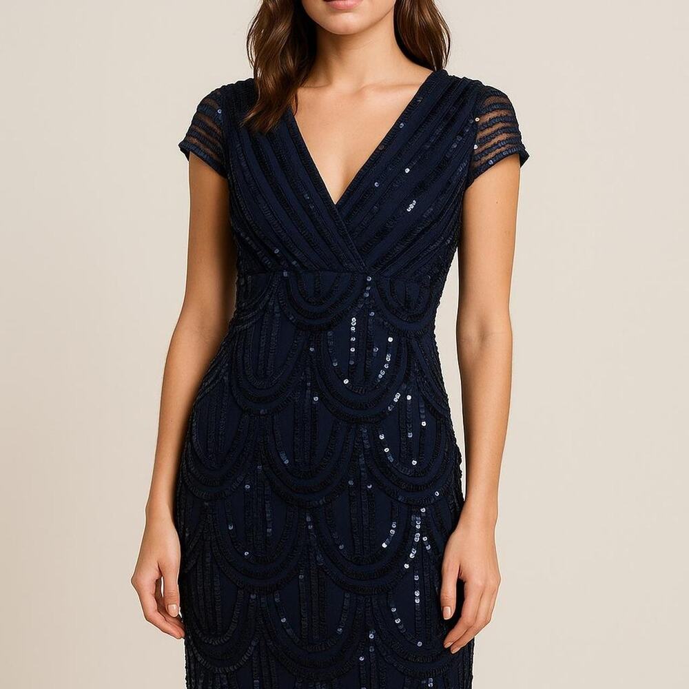 Marina‎ Navy blue sequins evening Art Deco dress sz 8 1920's inspired